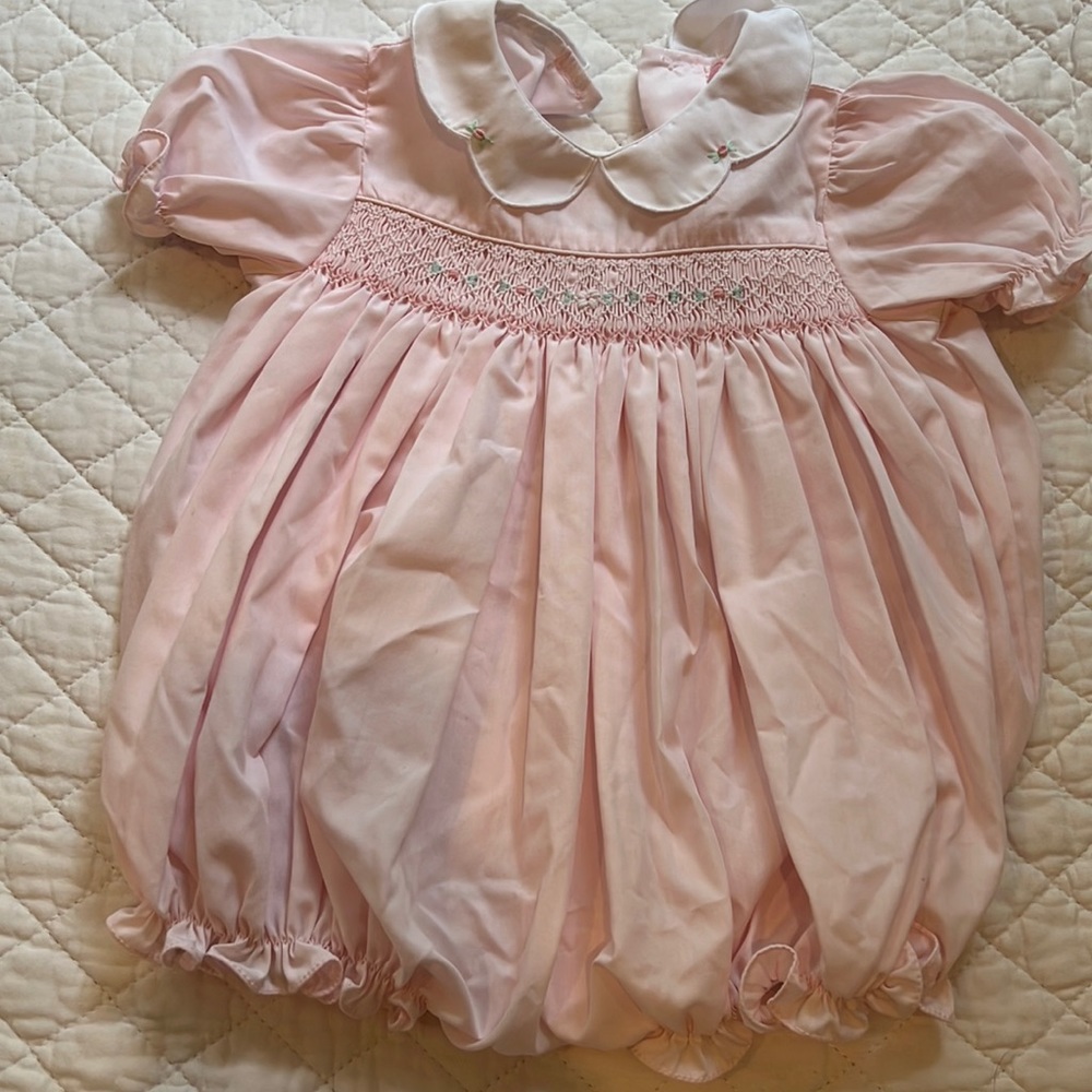 Pink smocked bubble 3 months